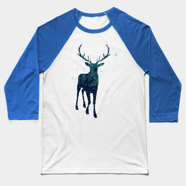 Snowy Winter Forest and Deer Baseball T-Shirt by AnnArtshock